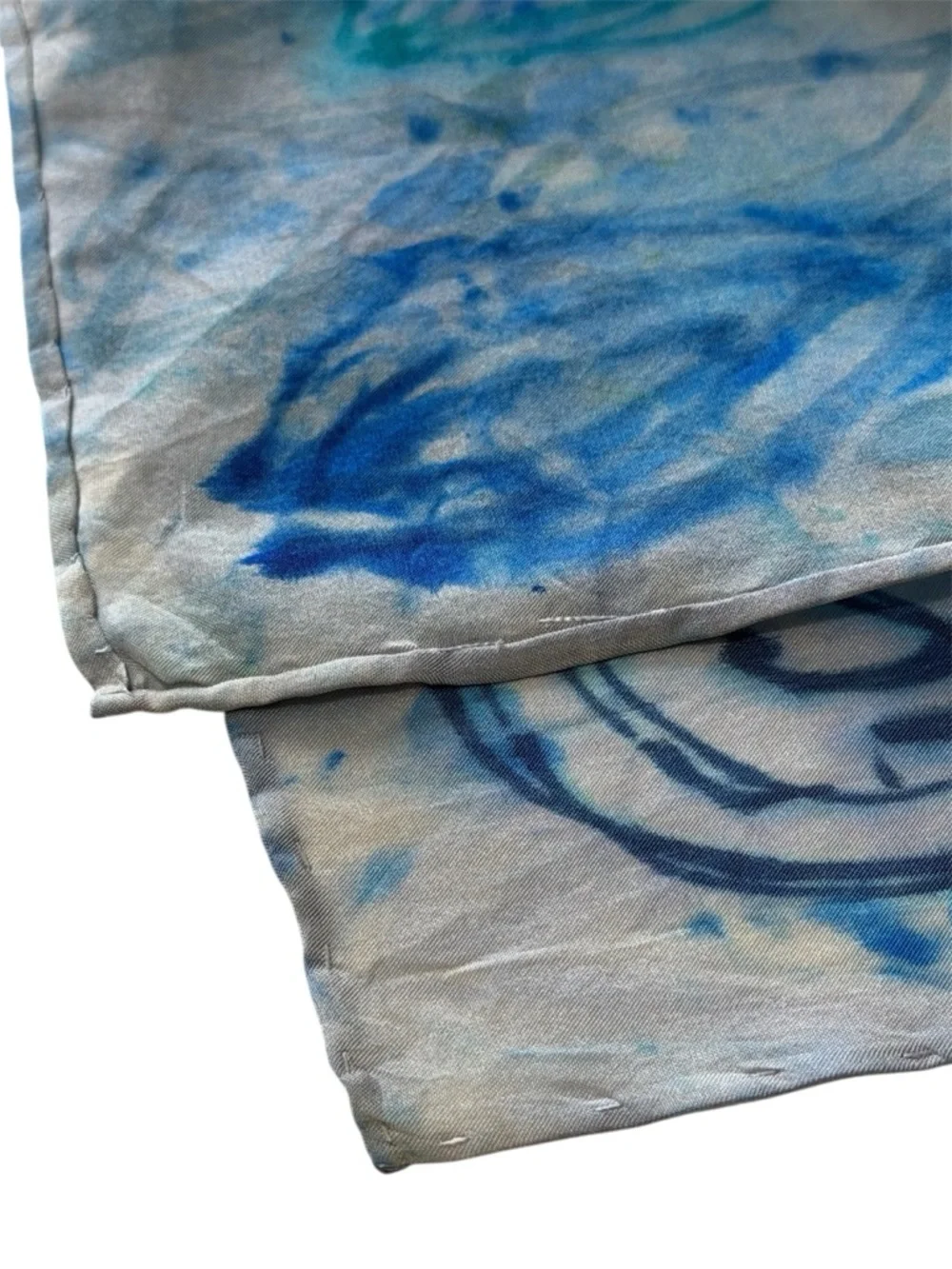 Silk Scarf Belt Boho Festival Coastal Cowgirl Waist Wrap Blue Geometric 57-1/2”L